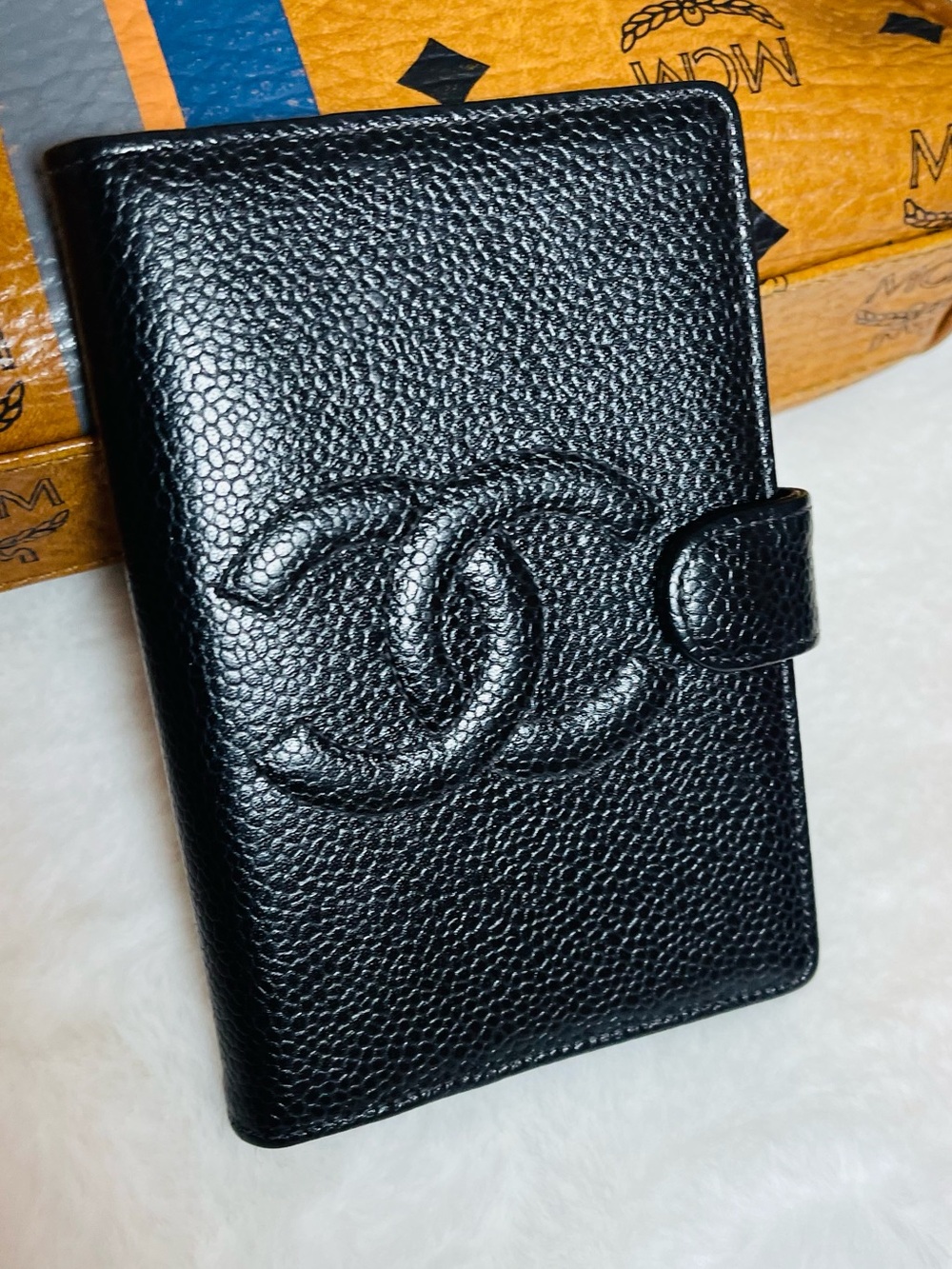 CHANEL Caviar Mini Agenda Black Quilted CC Logo Leather